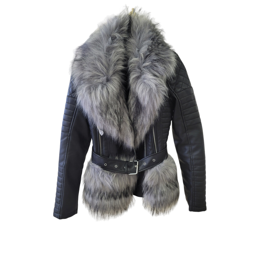 Beautiful Double Tiered Leather Fur Coat
